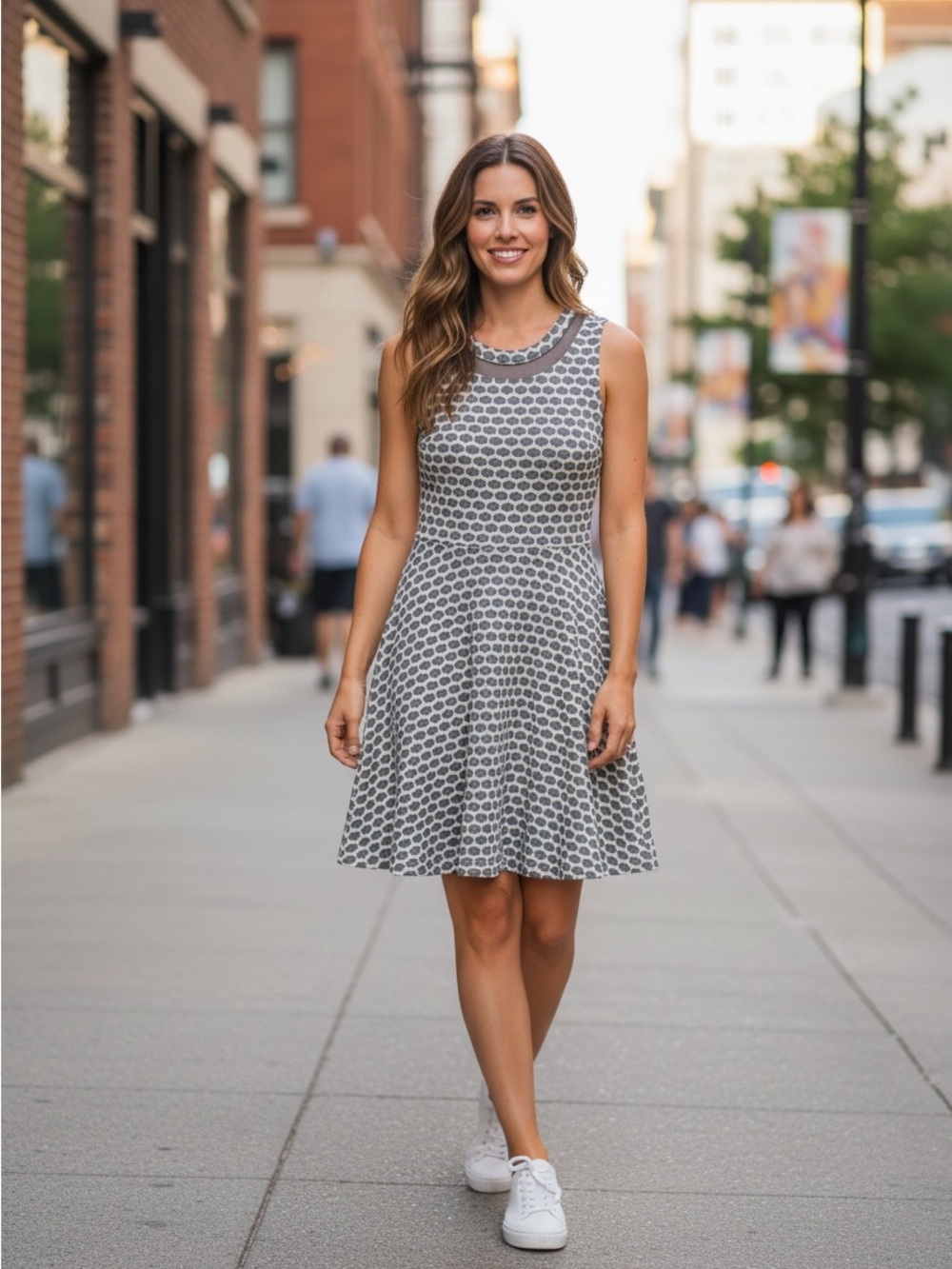 Pixley Gray Patterned Sleeveless Fit & Flare Dress